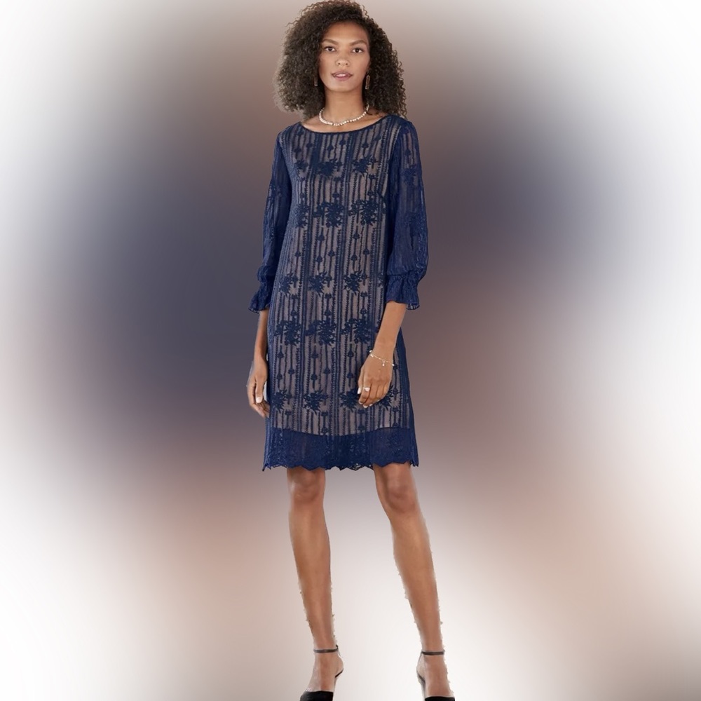 Sundance NEW Emma Graceful Navy Sheath Dress Size Med NWT